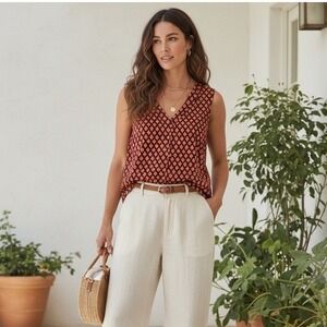 ModCloth Unrivaled Enjoyment Sleeveless Ruffle V-Neck Blouse 3X Geometric Patern